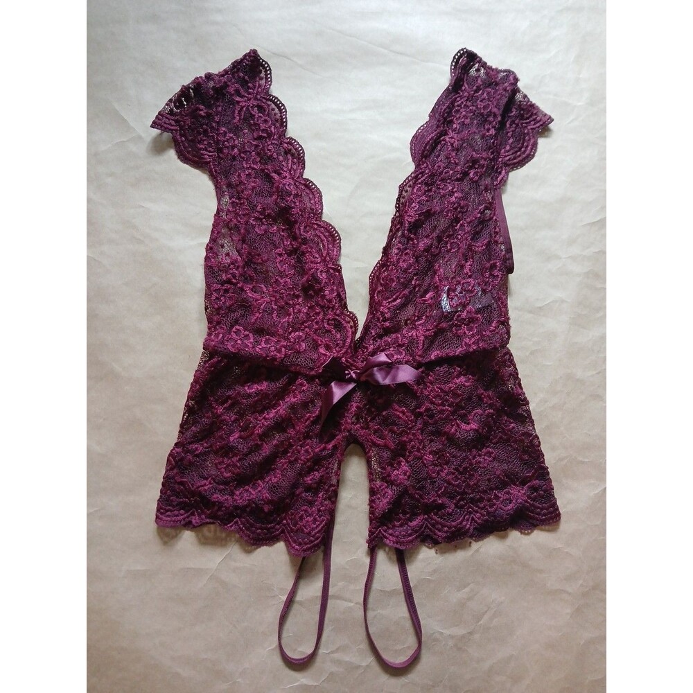 Lingerie Bodysuit Womens L Maroon Lace Feminine Coquette Softgirl Aesthetic